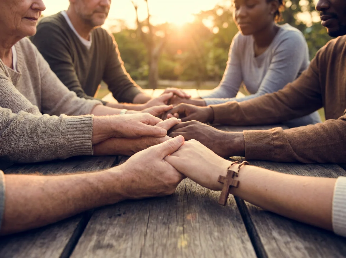 Diverse hands of different ages holding each other in a circle, representing unity and rejection of division